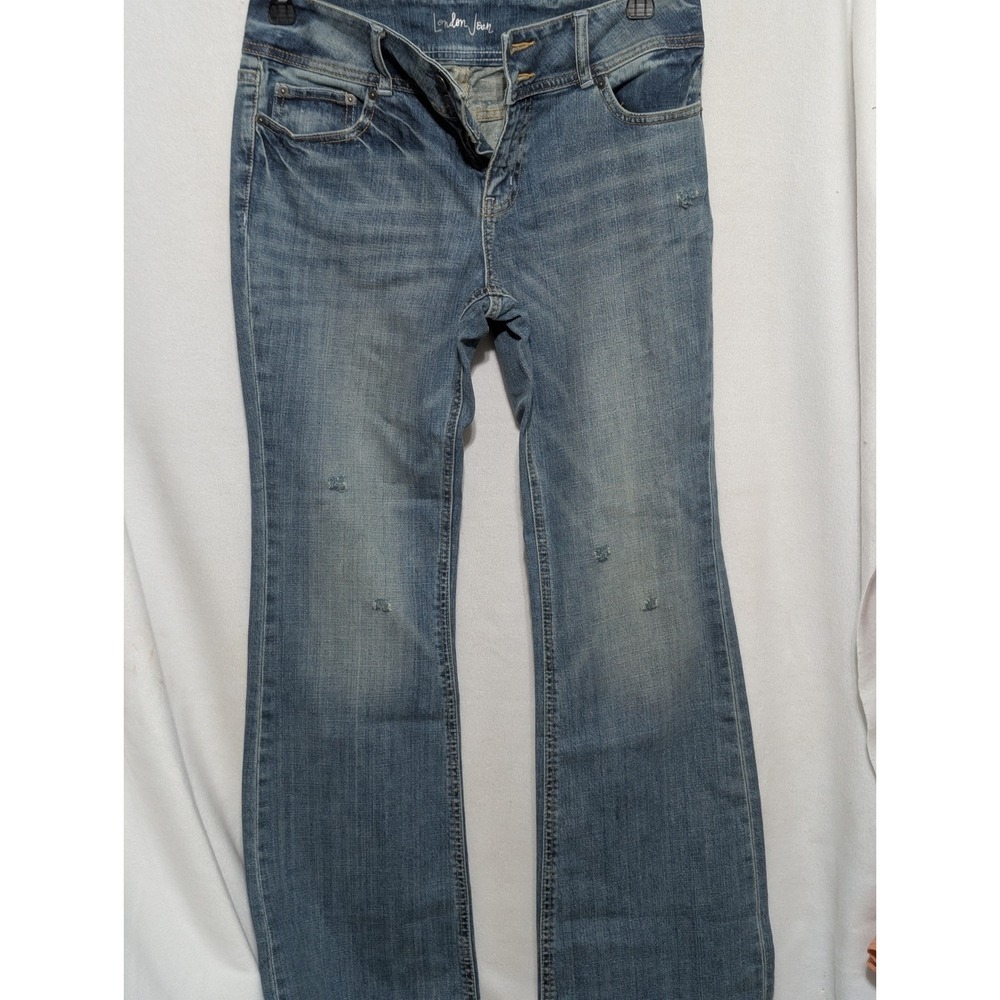 London Jean Womens 8 Medium Wash Blue Denim Double Button Bootcut Jeans